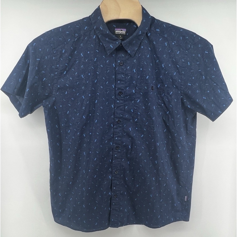 Patagonia Mens XL Go To Shirt Button Front Blue AOP Short Sleeved Gorpcore